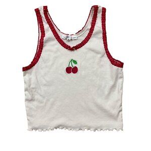 Love & Lazy Days Y2K Babydoll Crop Top Womens Medium Embroidered Cherry 90s Goth